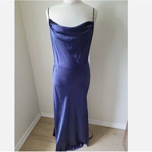 VTG Victoria's Secret Slip Dress Large 100% Silk Blue Cowl Neck Y2k 90's Fairy